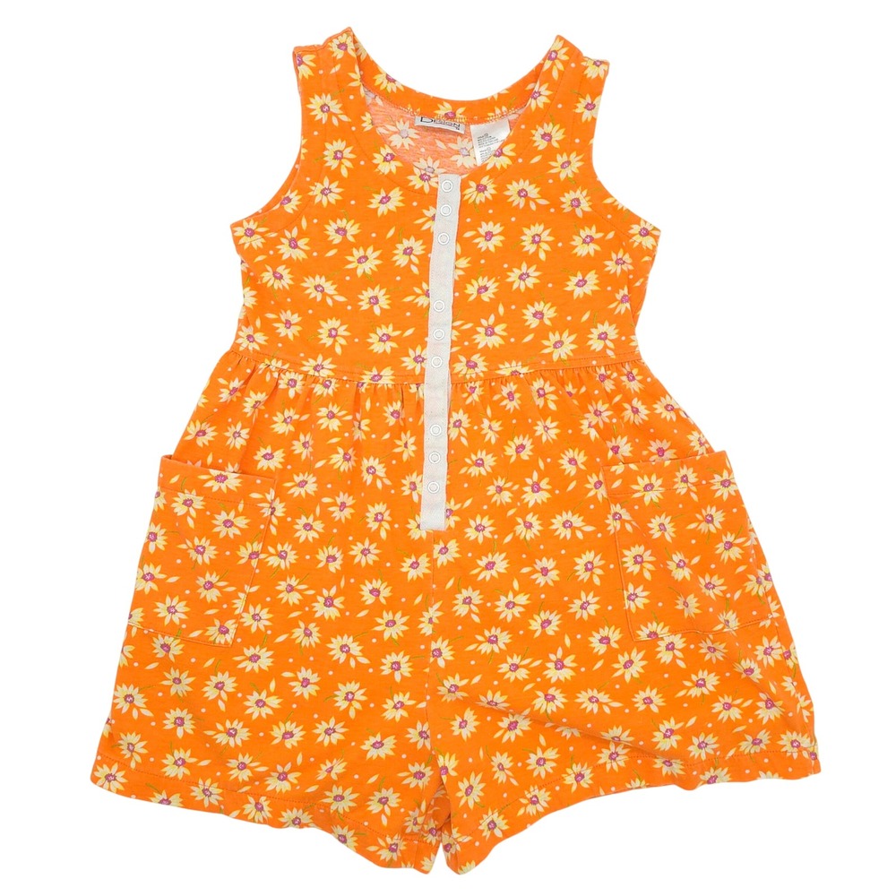 In Design Girls Romper Daisy Floral Print Vintage 90s Orange Size 12